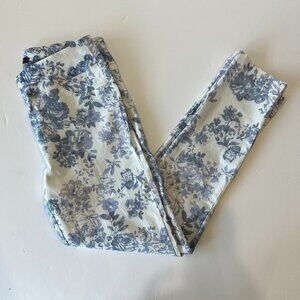 Elliott Lauren White & Blue Floral Stretch Pull On Cropped Ankle Pant Size 2